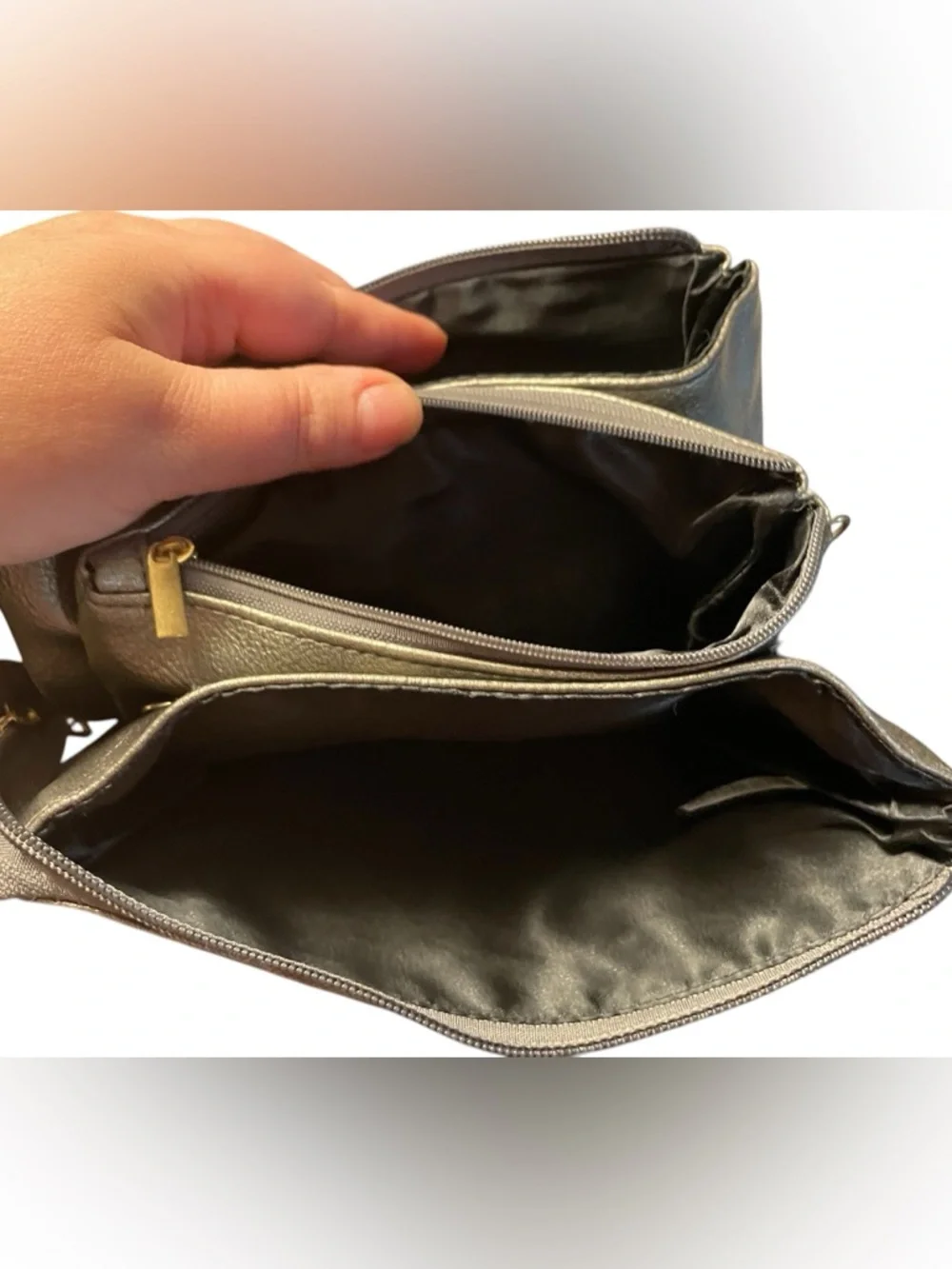 Cute tassel Monogram M Metallic Leather Crossbody. 6 width 9 inches length. - Picture 6 of 6